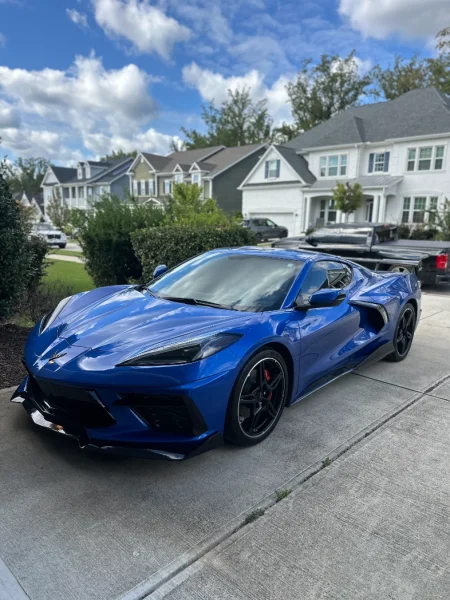 windows tinted of blue sports car by Eternal Shade NC