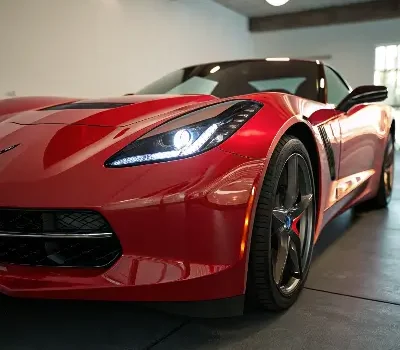 a-close-up-of-front-light-view-of-a-red-color-corv